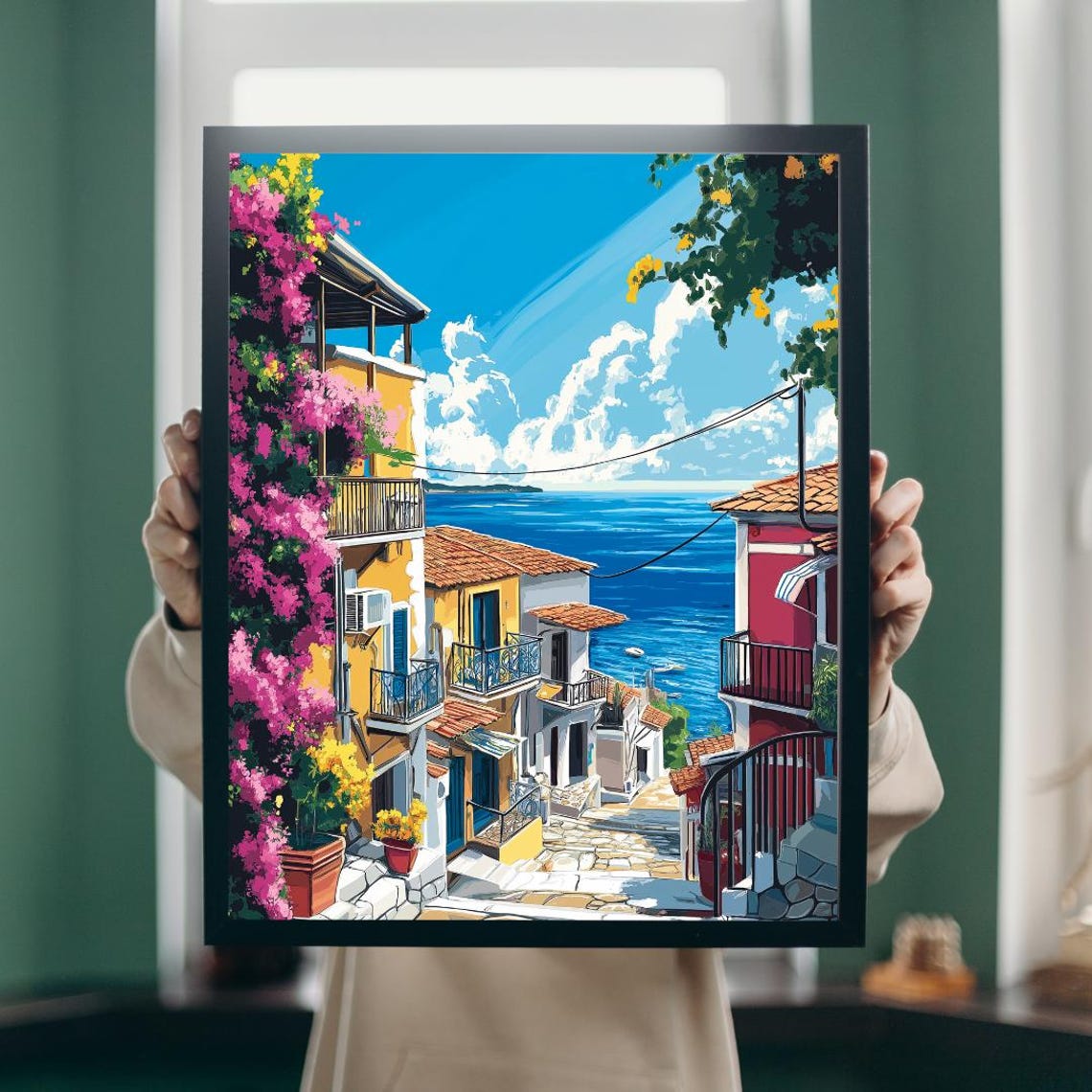 Mediterranean Village Staircase To The Sea With Bougainvillea Poster - Image 5