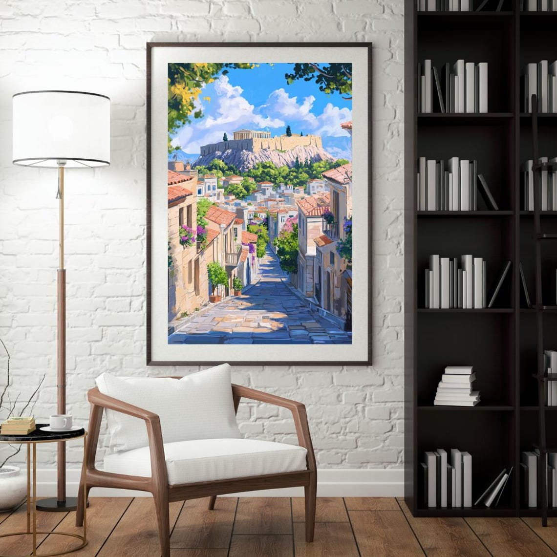 Athens Acropolis Above Plaka Street Illustrated Greece Poster - Image 4
