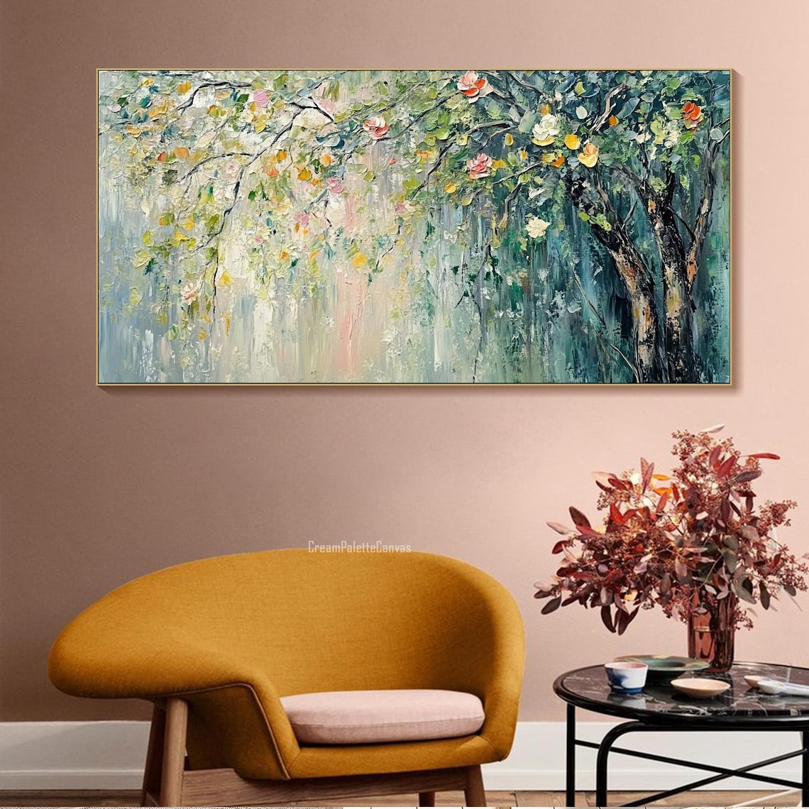 Abstract Tree Art Print, Green Blossom Modern Decor - Image 3