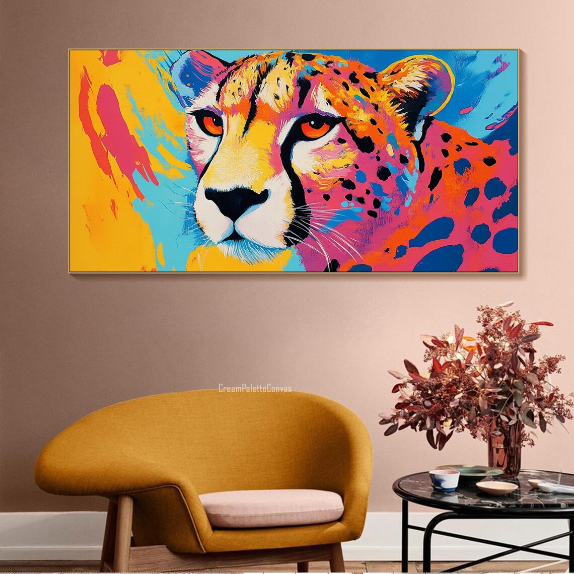 Colorful Cheetah Portrait Pop Art Textured Oil Painting Animal Wall Art - Image 3