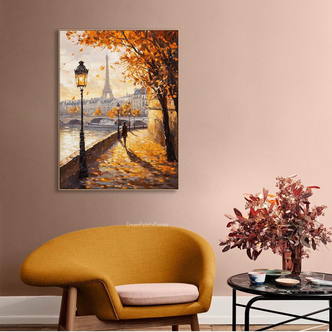Paris Street Autumn, Eiffel Tower Oil Painting Art Print - Image 2