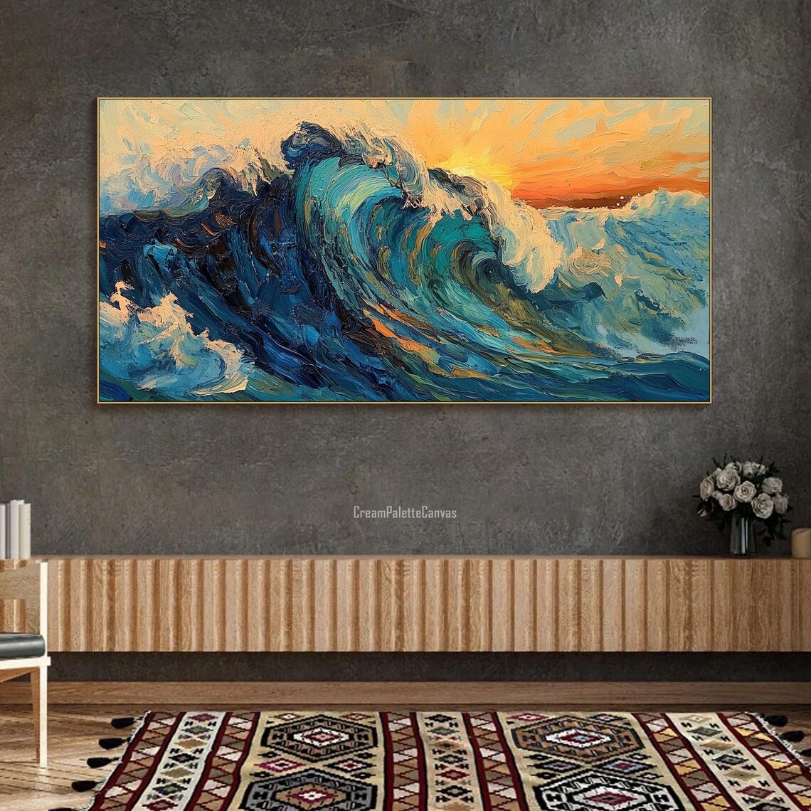 Ocean Wave Sunrise Abstract, Minimalist Art Print - Image 2