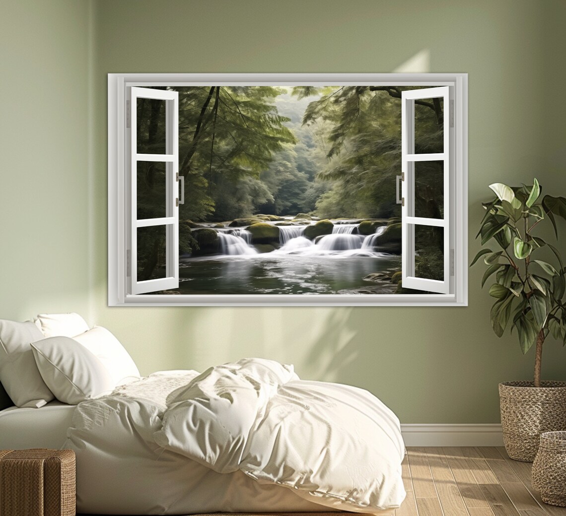 Window To Forest Waterfall, Modern Wall Decor - Image 3