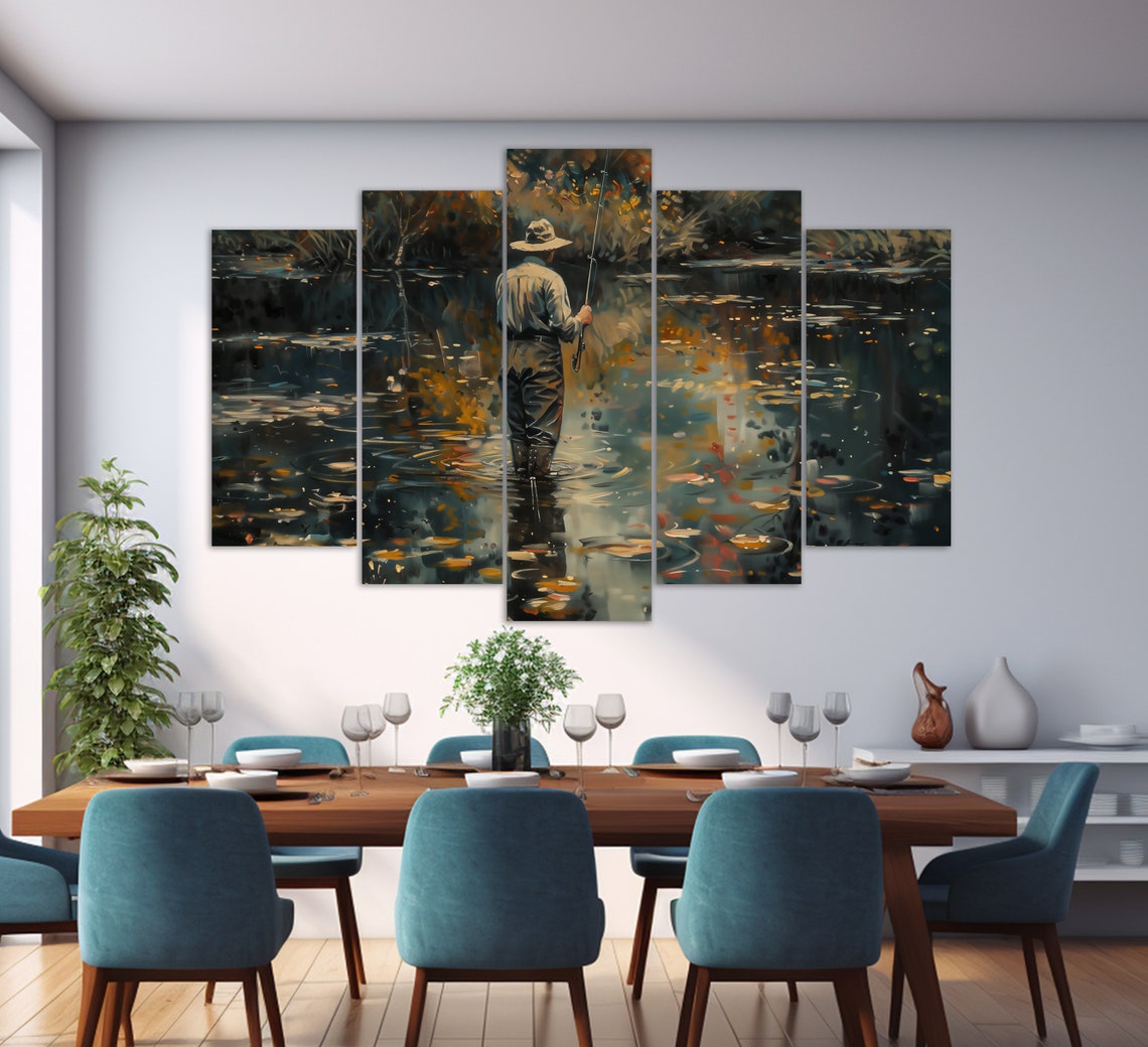 Fly Fisherman Wading Through Autumn Lake Watercolor Painting Art Print - Image 3