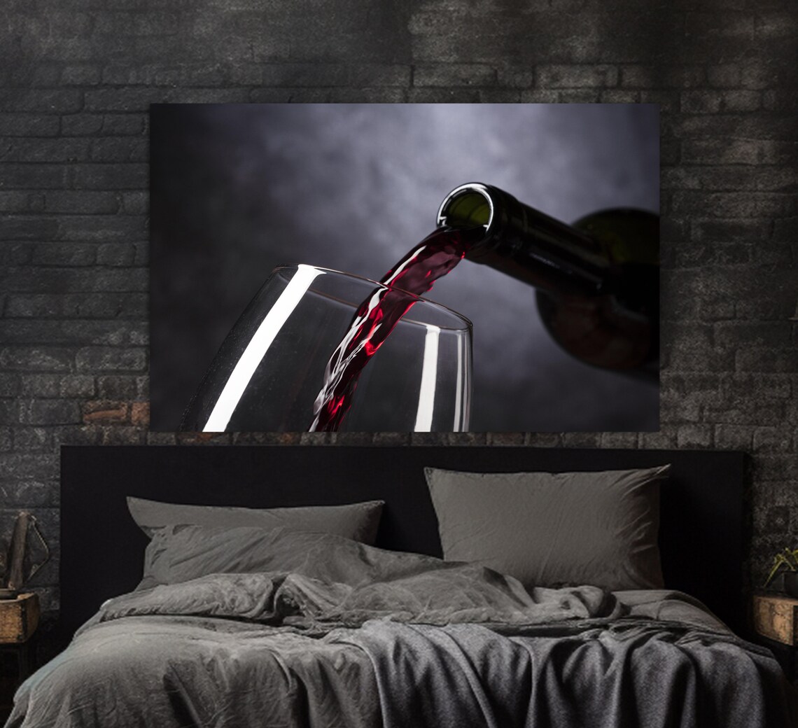 Red Wine Pouring Into Glass Dark Background Elegant Winery Kitchen Art Print - Image 3