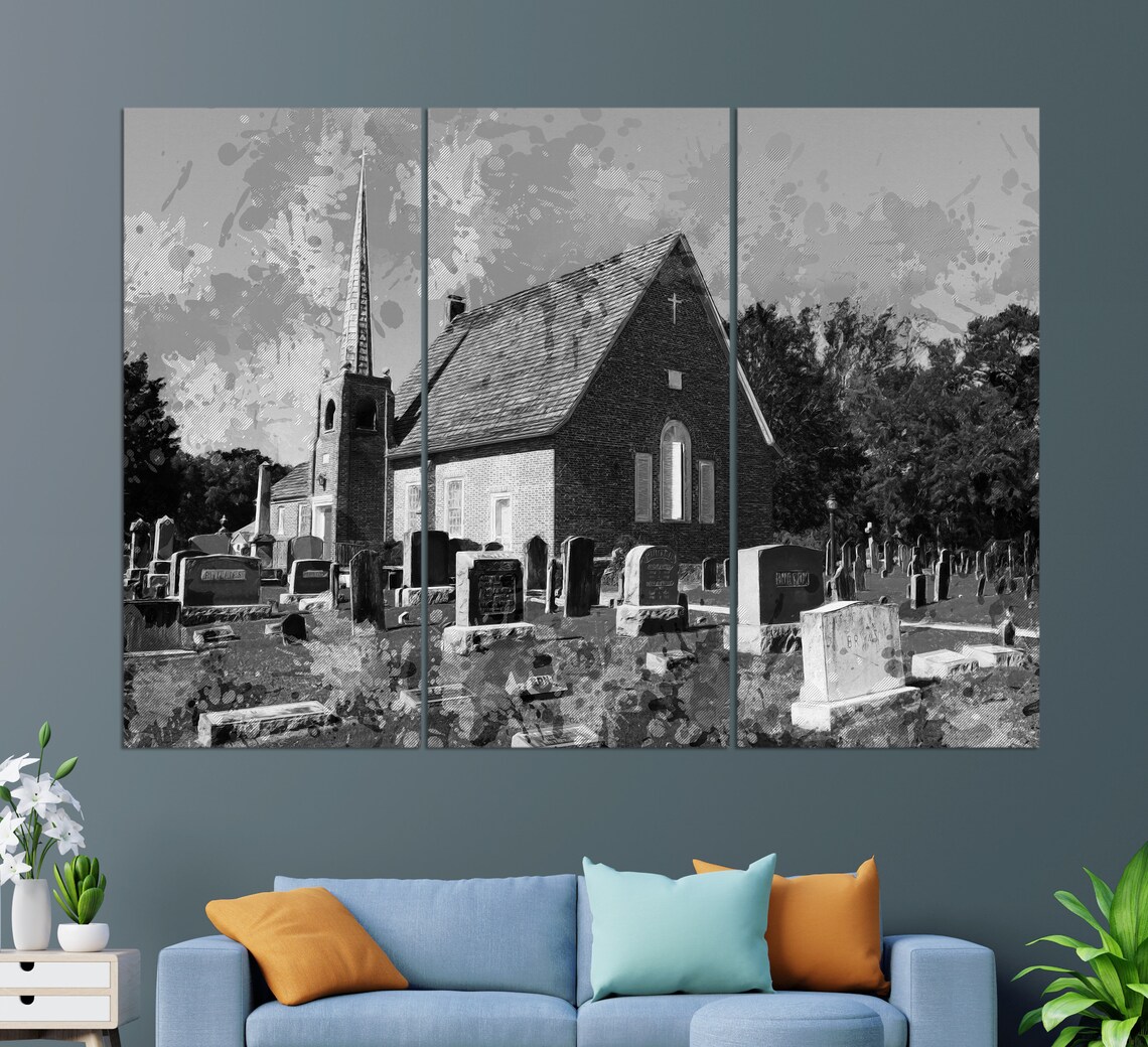 St Georges Chapel Harbeson Brick Church And Old Graveyard Painting Poster - Image 3