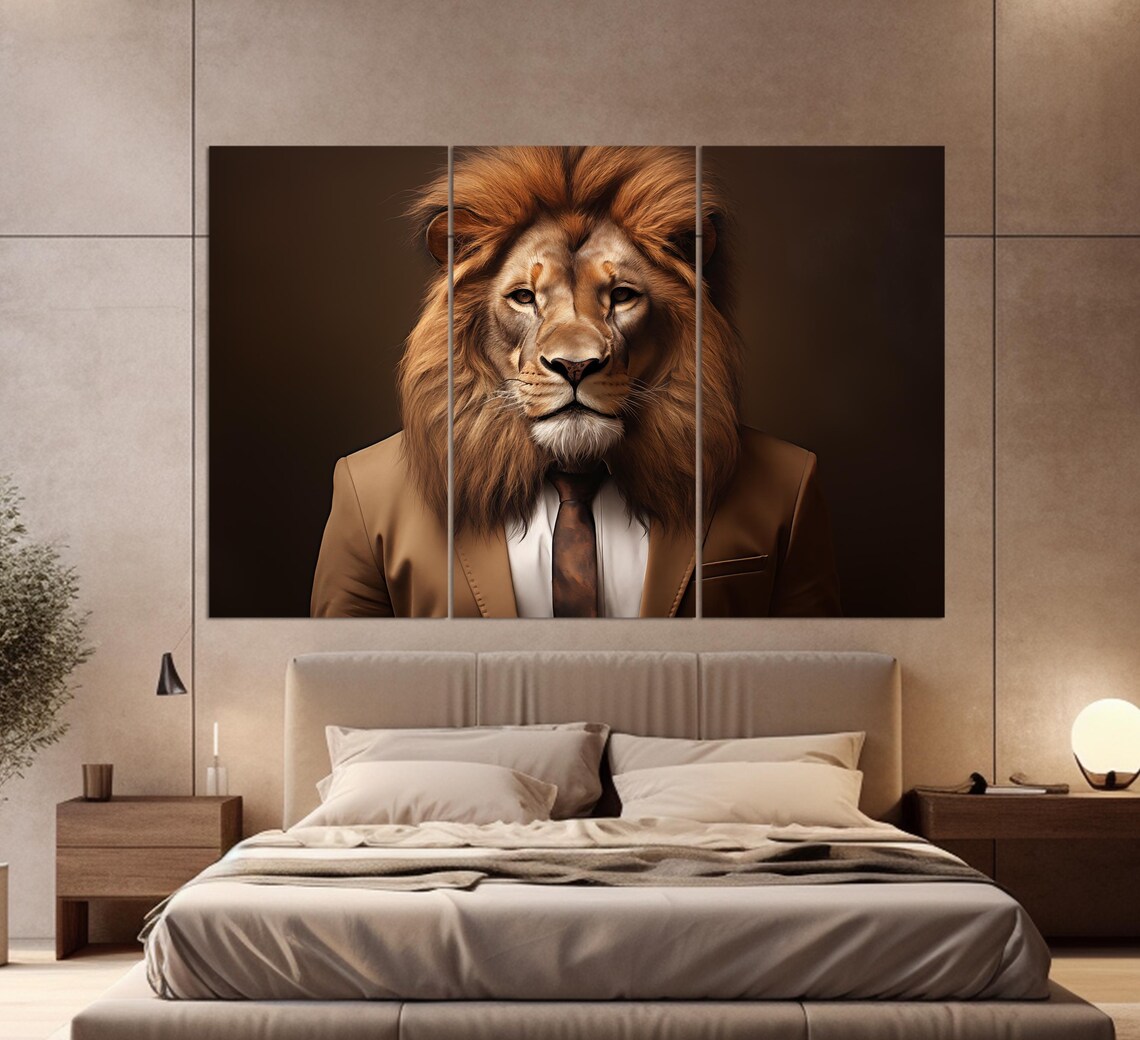 Lion In Suit And Tie Gentleman Portrait Majestic Boss Office Wall Poster - Image 4