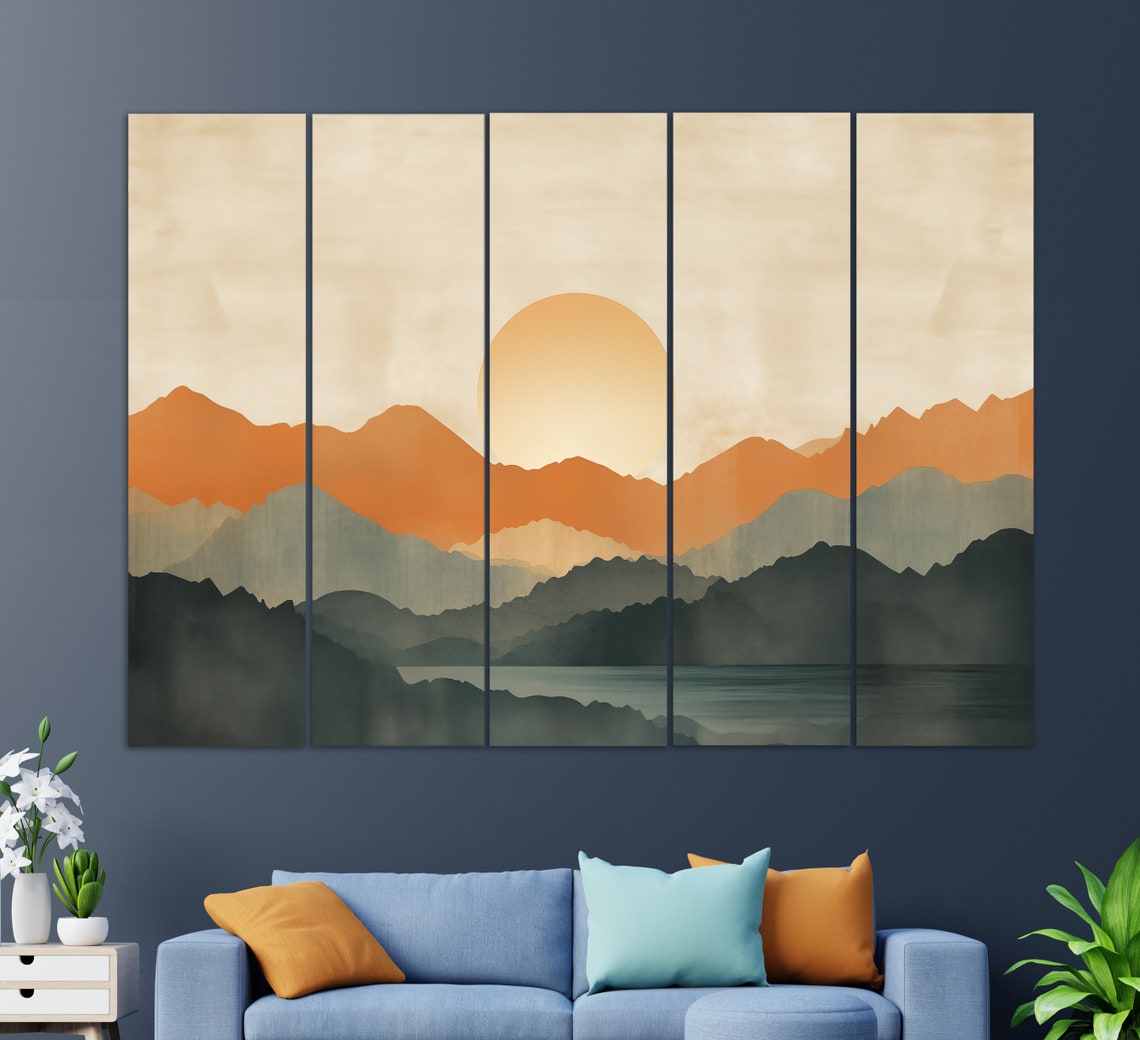 Boho Mid Century Mountain Sunset Layered Peaks Pastel Art Wall Poster - Image 3