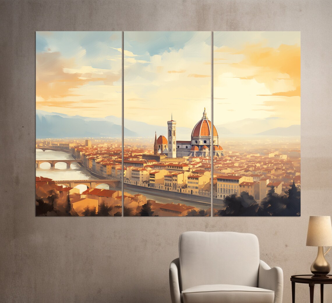 Florence Italy Skyline Duomo Red Dome Arno River Sunset Travel Poster - Image 3