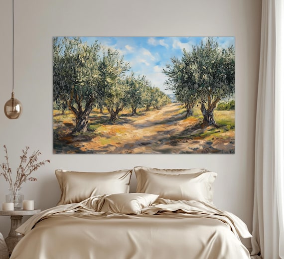 Olive Groves In Tuscany Italy Oil Painting Print Tuscany Wall Art Olive Grove Landscape Olive Trees Wall Art Olive Plantation