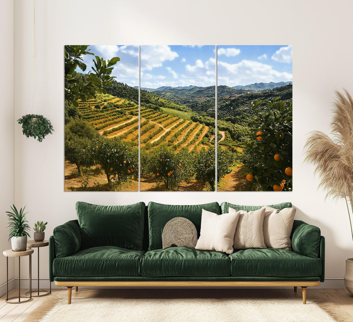 Orange Trees In Portugal Painting Print Portugal Wall Art Portuguese Landscape Orange Trees Wall Art Orange Plantation - Image 3