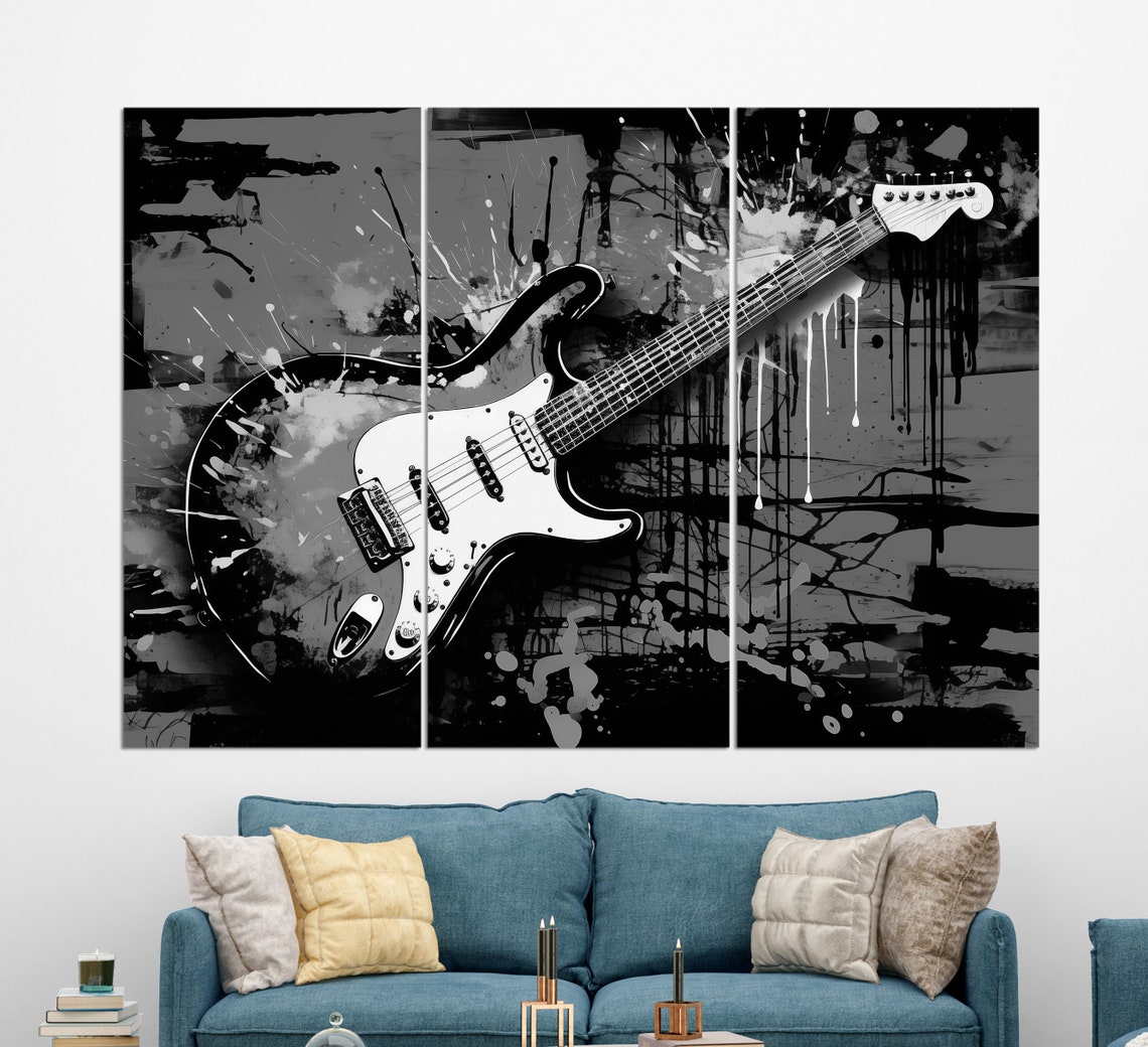 Electric Guitar Grunge Red Black Splatter Rock Music Lover Art Poster - Image 2