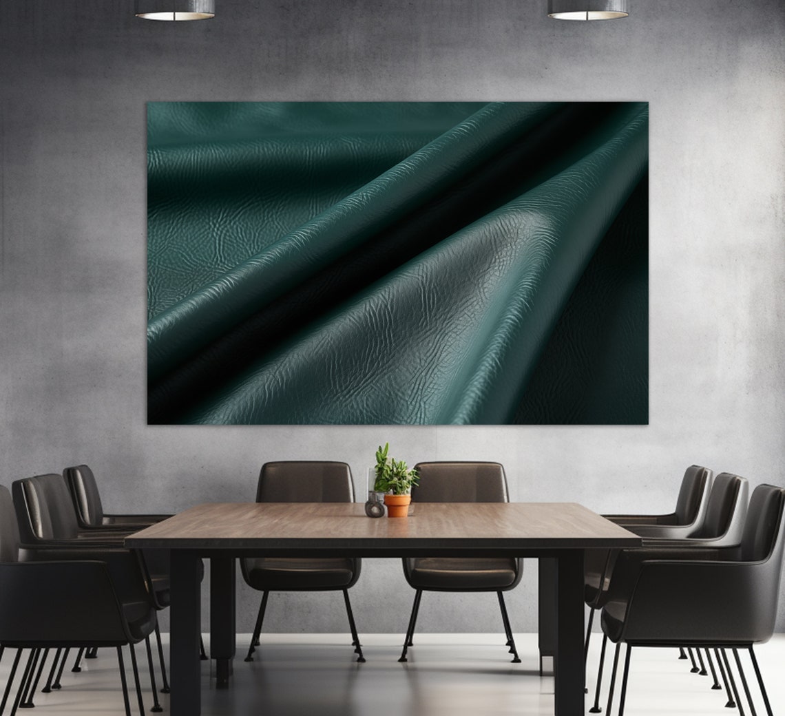 Emerald Green Leather Texture Abstract Draped Fabric Wall Art Print
