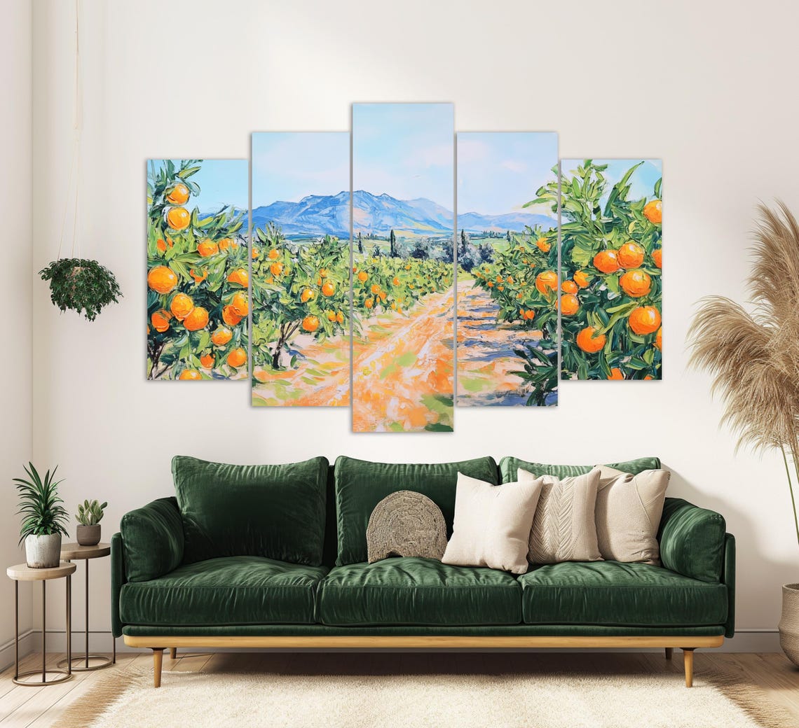 Spain Orange Orchard Path Mountain View Oil Painting Travel Poster - Image 2