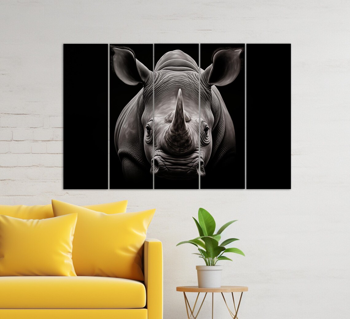Rhinoceros Portrait Black Background Dramatic Wildlife Photography Art Poster - Image 3