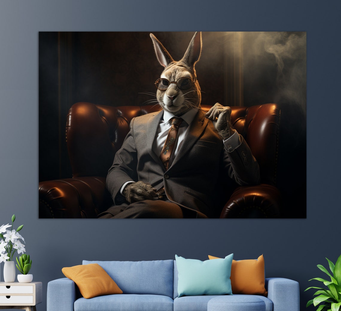 Hare In A Suit With Tie, Hare Print - Image 4