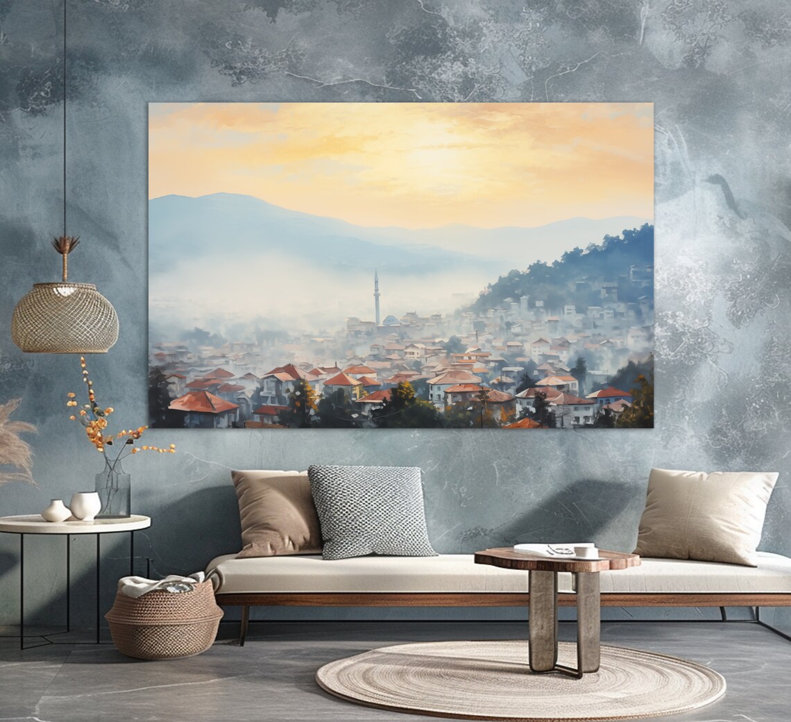 Sarajevo Skyline Misty Travel Poster, Bosnia - Image 2