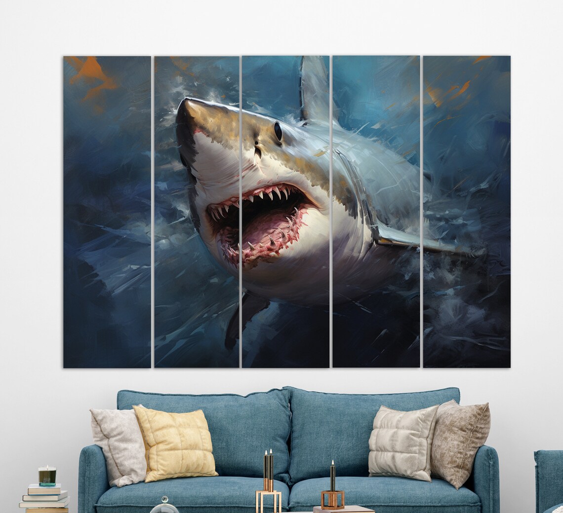 Shark Oil Painting Print Sharks Wall Art Shark Poster Underwater Art - Image 3