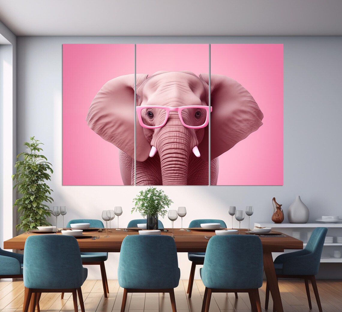 Cute Pink Elephant Glasses Nursery Print Playful Baby Animal Wall Poster - Image 4