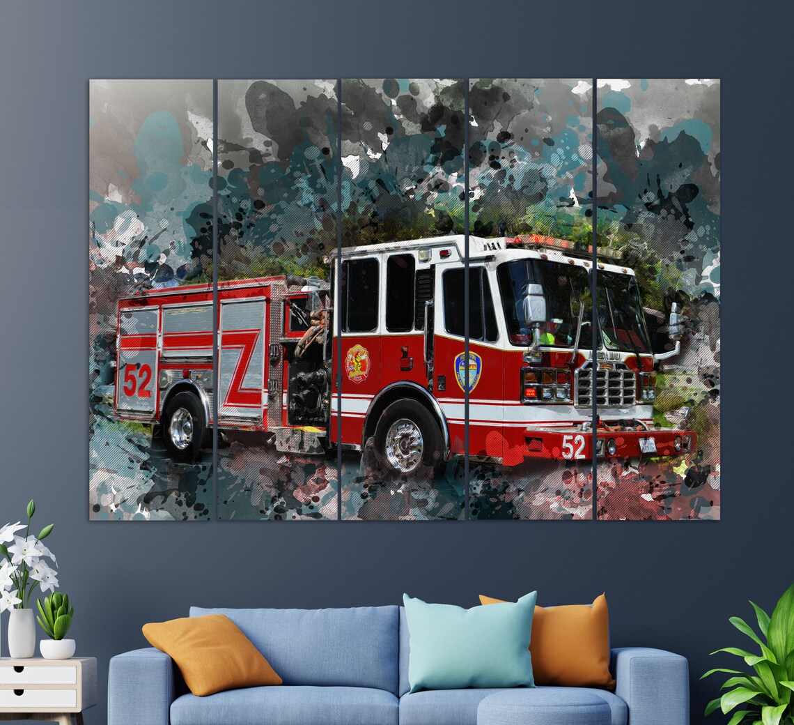 Firefighter Gift Fire Truck Print Firefighters Wall Art Fireman Gift Fire Truck Print - Image 3
