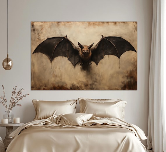 Bat In Flight Sepia Gothic Wings Spread Dark Animal Art Poster