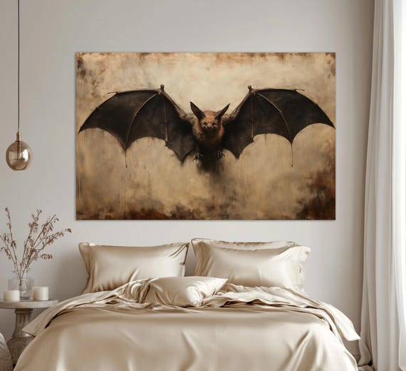 Bat Sepia Painting Gothic Wall Art Bat Print Gothic Painting Bat Poster Gothic Wall Decor