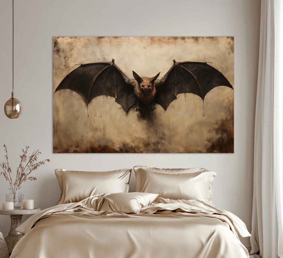 Bat Sepia Painting Gothic Wall Art Bat Print Gothic Painting Bat Poster Gothic Wall Decor