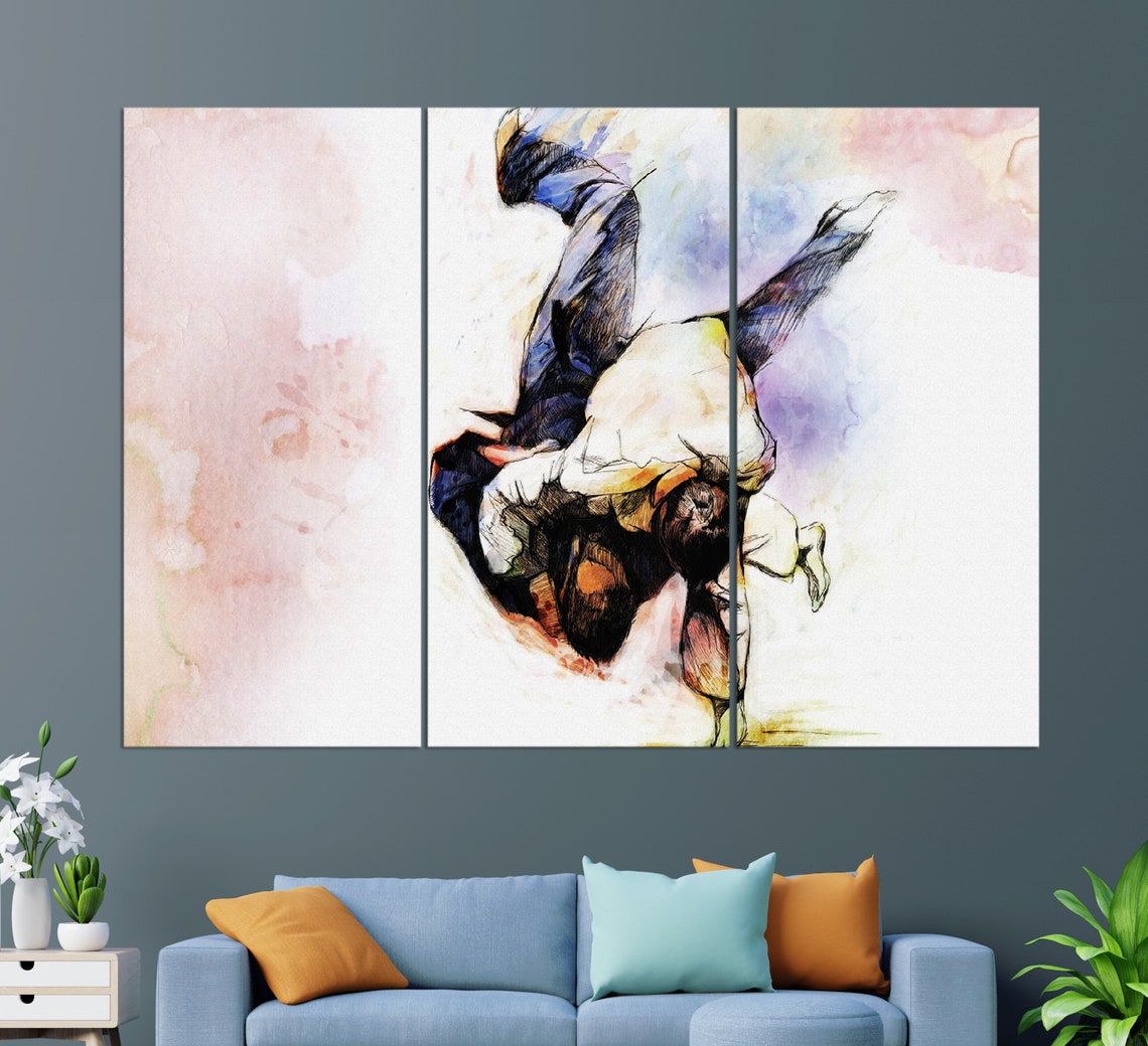 Dynamic Judo Throw Watercolor Martial Arts Fighter Action Wall Art - Image 2
