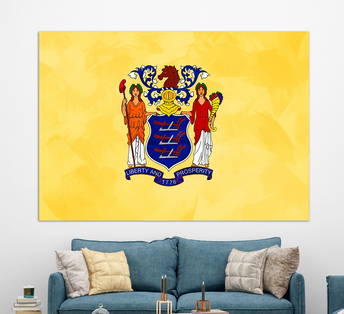 New Jersey State Flag Vintage Painting Style Home Decor Wall Art Print
