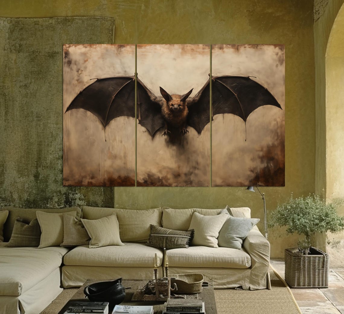 Bat Sepia Painting Gothic Wall Art Bat Print Gothic Painting Bat Poster Gothic Wall Decor - Image 3