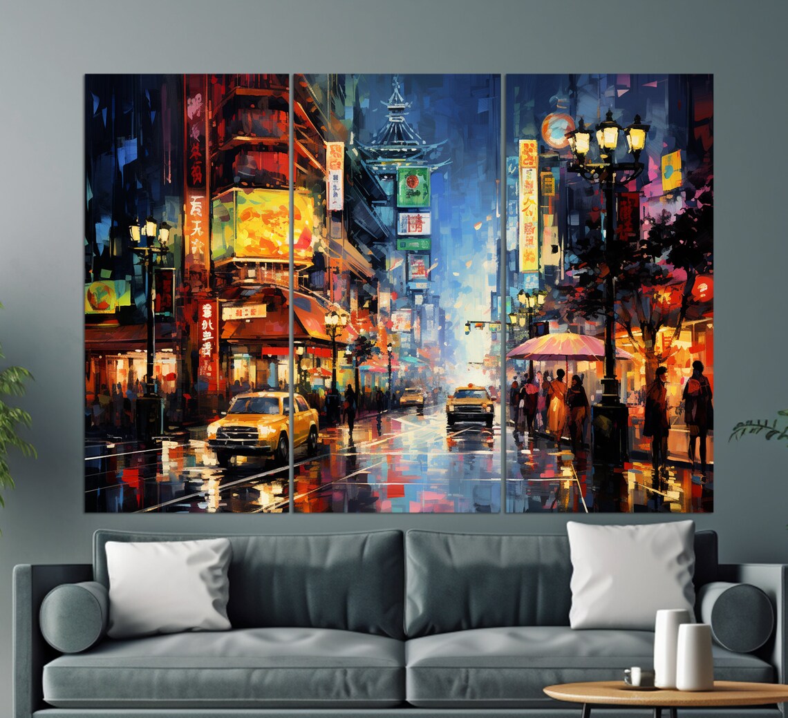 Tokyo Oil Painting Print, Night Japan Wall Art - Image 2