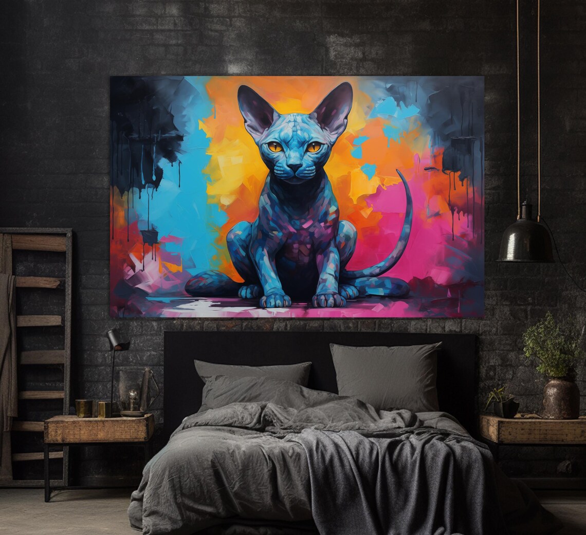 Sphynx Cat Abstract Painting, Cat Art Print