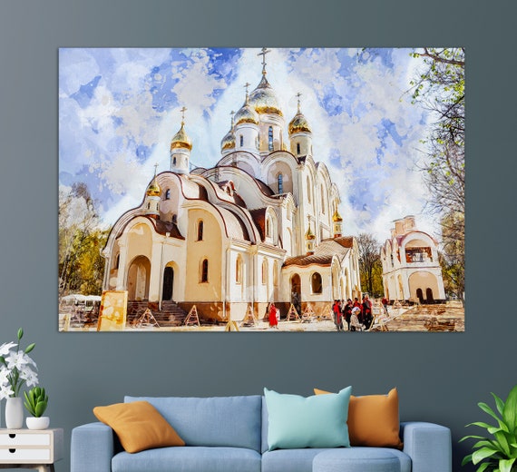 Cathedral Of St Matrona Of Moscow Print Moscow Church Painting Russian Orthodox Church Print