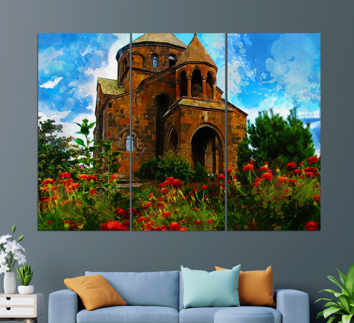 Saint Hripsime Church Armenia Historic Stone Dome Red Flowers Poster - Image 2
