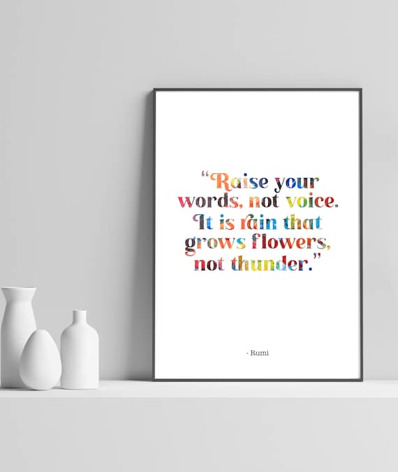 Raise Your Words Not Voice Rumi Quote Colorful Typography Poster