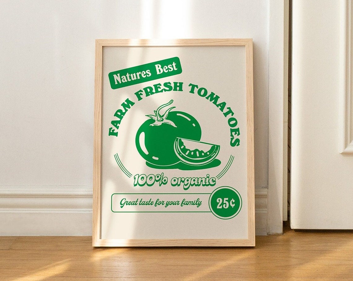 Farm Fresh Tomatoes Vintage Organic Kitchen Retro Label Wall Art - Image 2