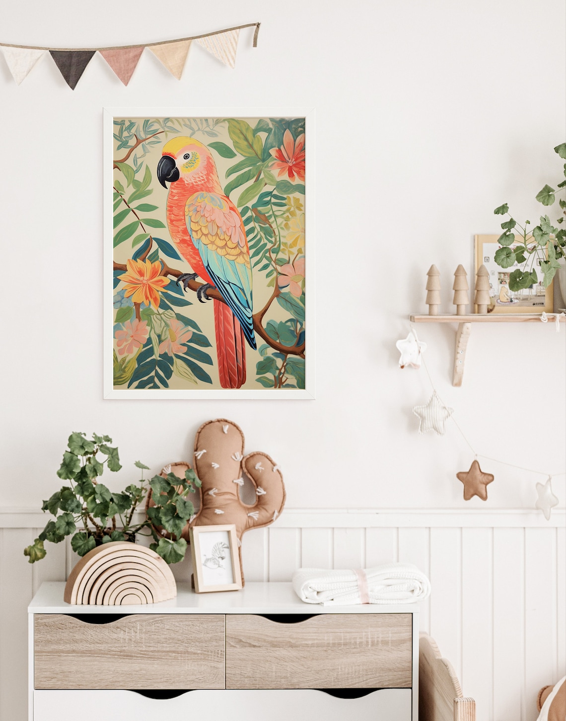 Parrot In Pastel Botanical Jungle Art Print - Image 3