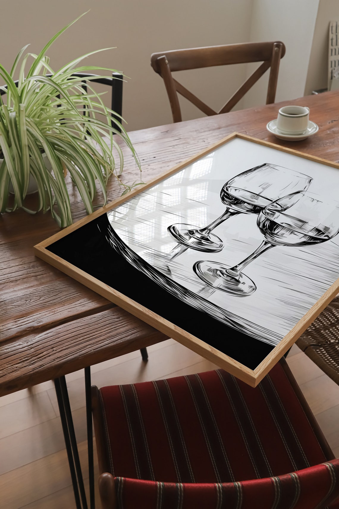 Two Wine Glasses Minimalist Black and White Sketch Art Print - Image 4