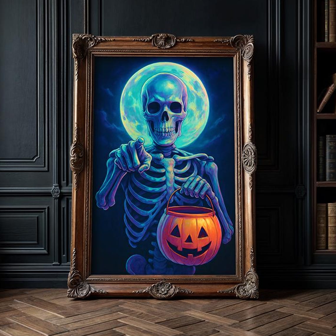 Iridescent Skeleton Halloween Poster Gothic Trick Or Treat Art