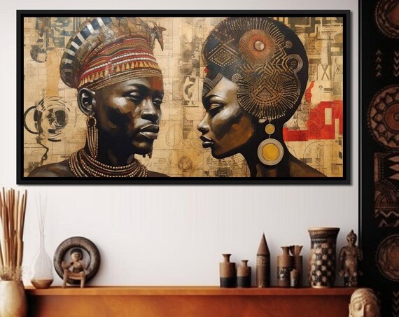 African Portrait Zithembe Sakeem Gibbs Ethnic Art Men And Women Yellow Headgear Beige Background Wall Decor By Nichecanvas