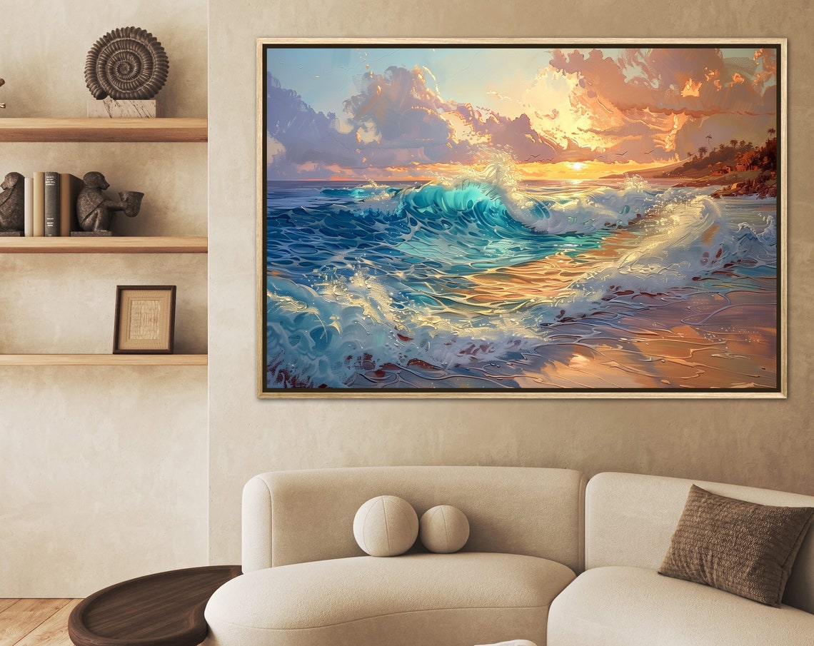 Tranquil Sunrise Beach View Coastal Seascape Ocean Waves Art Poster