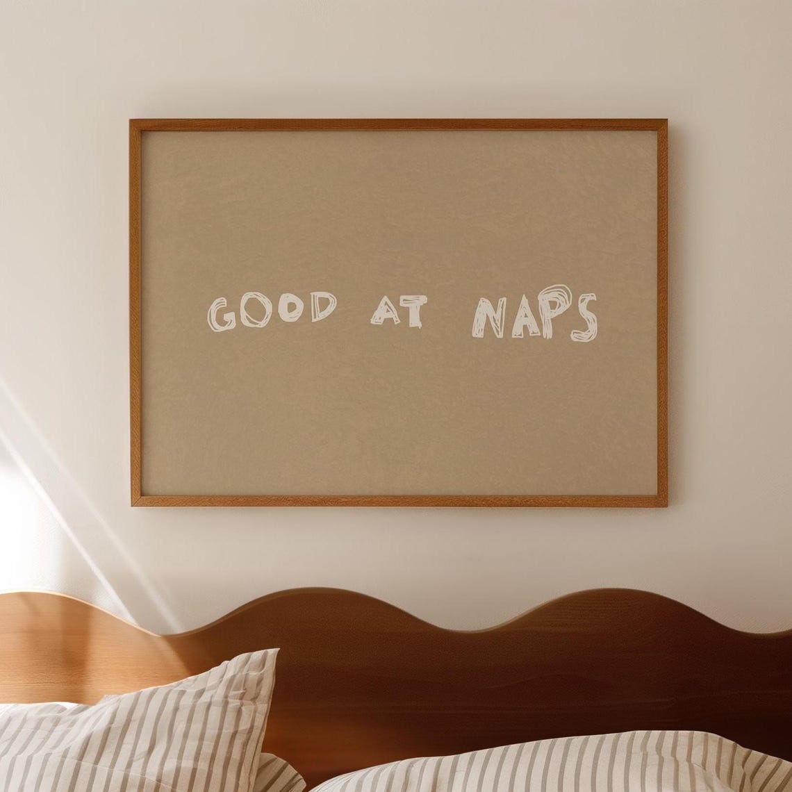 Good At Naps Hand Lettered Beige Minimal Bedroom Quote Art Poster