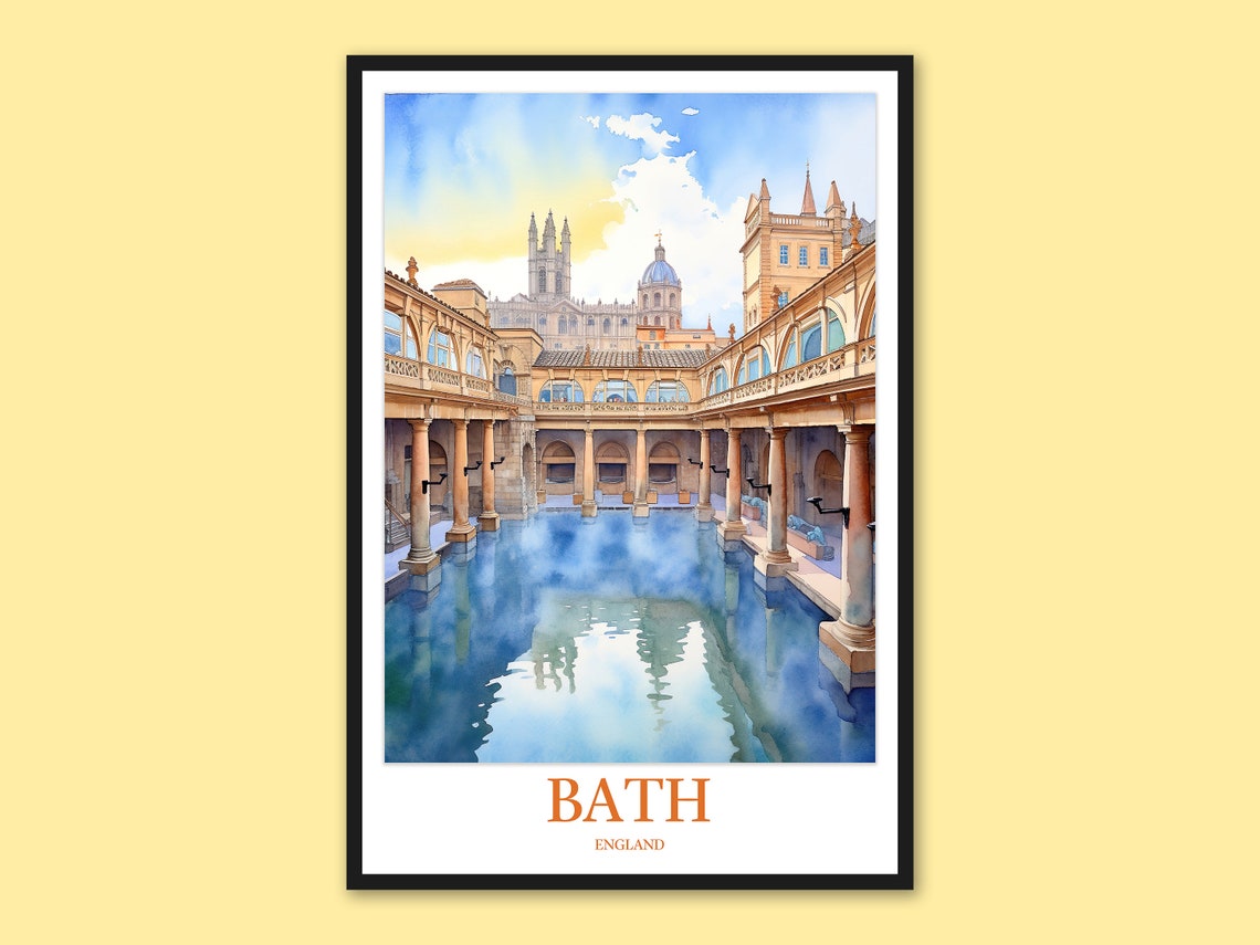 Bath England Roman Baths Great Bath Watercolor Landmark Poster