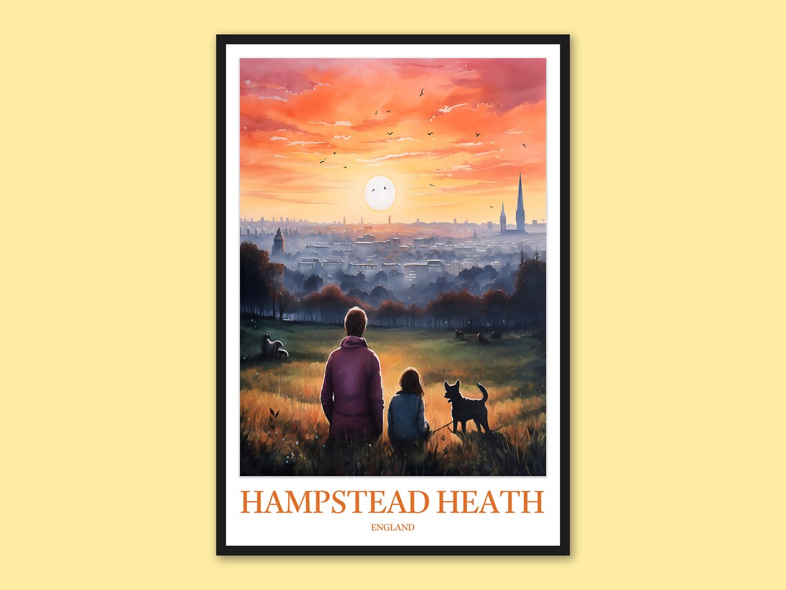 Hampstead Heath Golden Sunset Dog Walkers London View Art Poster