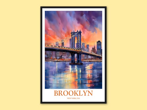 Brooklyn Bridge Sunset Manhattan Skyline New York Travel Poster