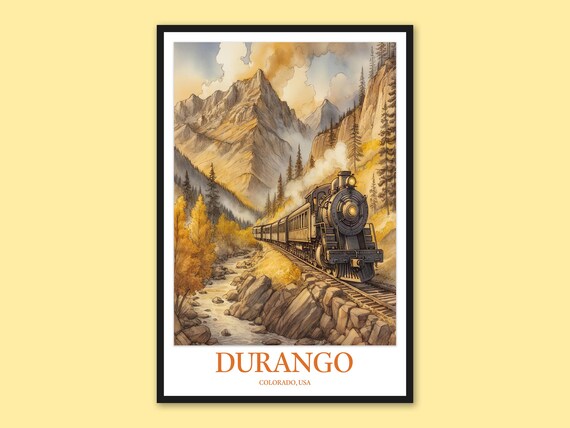 Durango Colorado Vintage Steam Train Canyon Pass Travel Poster