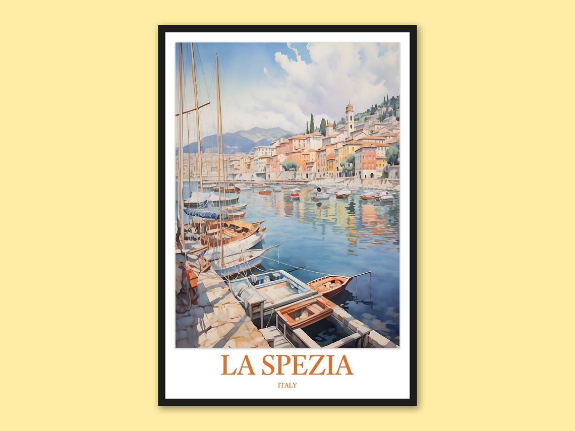 La Spezia Italy Quay Marina Sailboats Watercolor Travel Poster