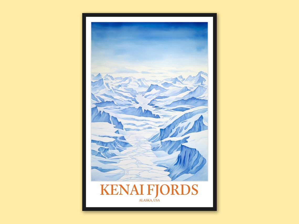 Kenai Fjords Alaska Aerial Crevassed Glacier Ice Travel Poster