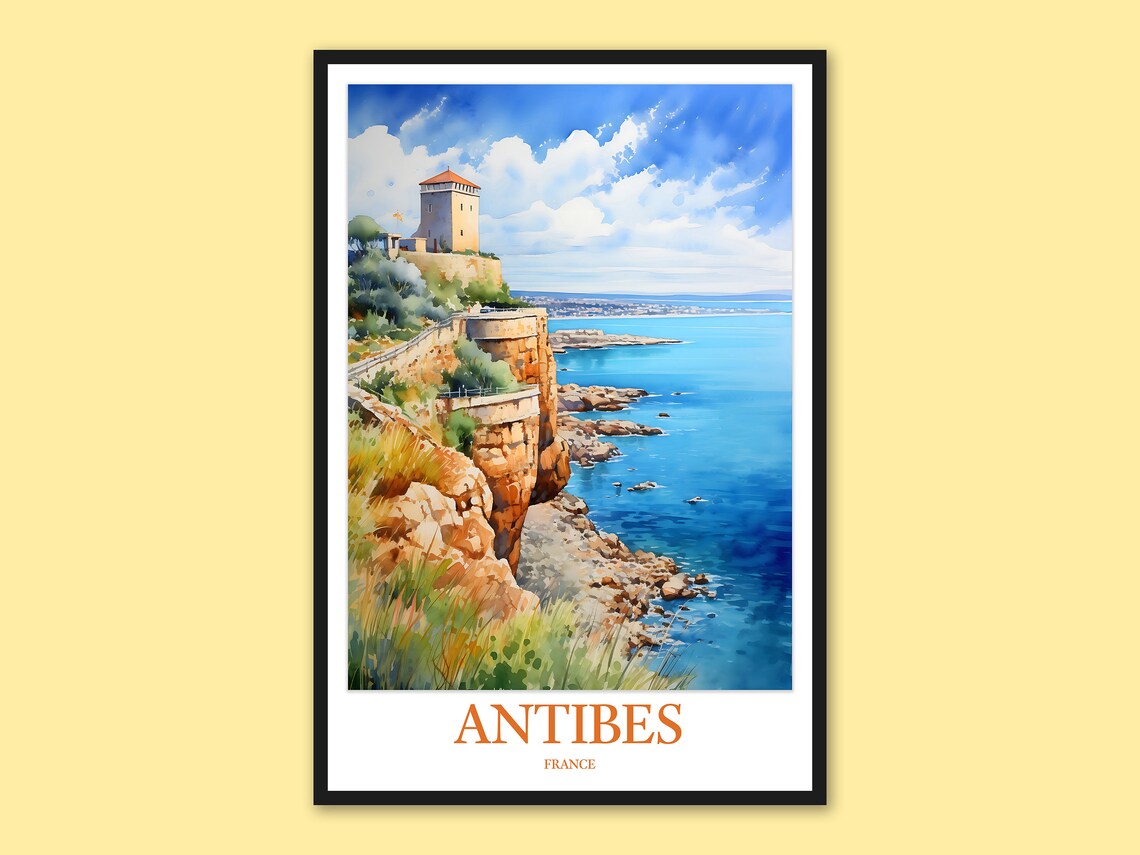 Antibes France Cliffside Tower Mediterranean Sea Travel Poster