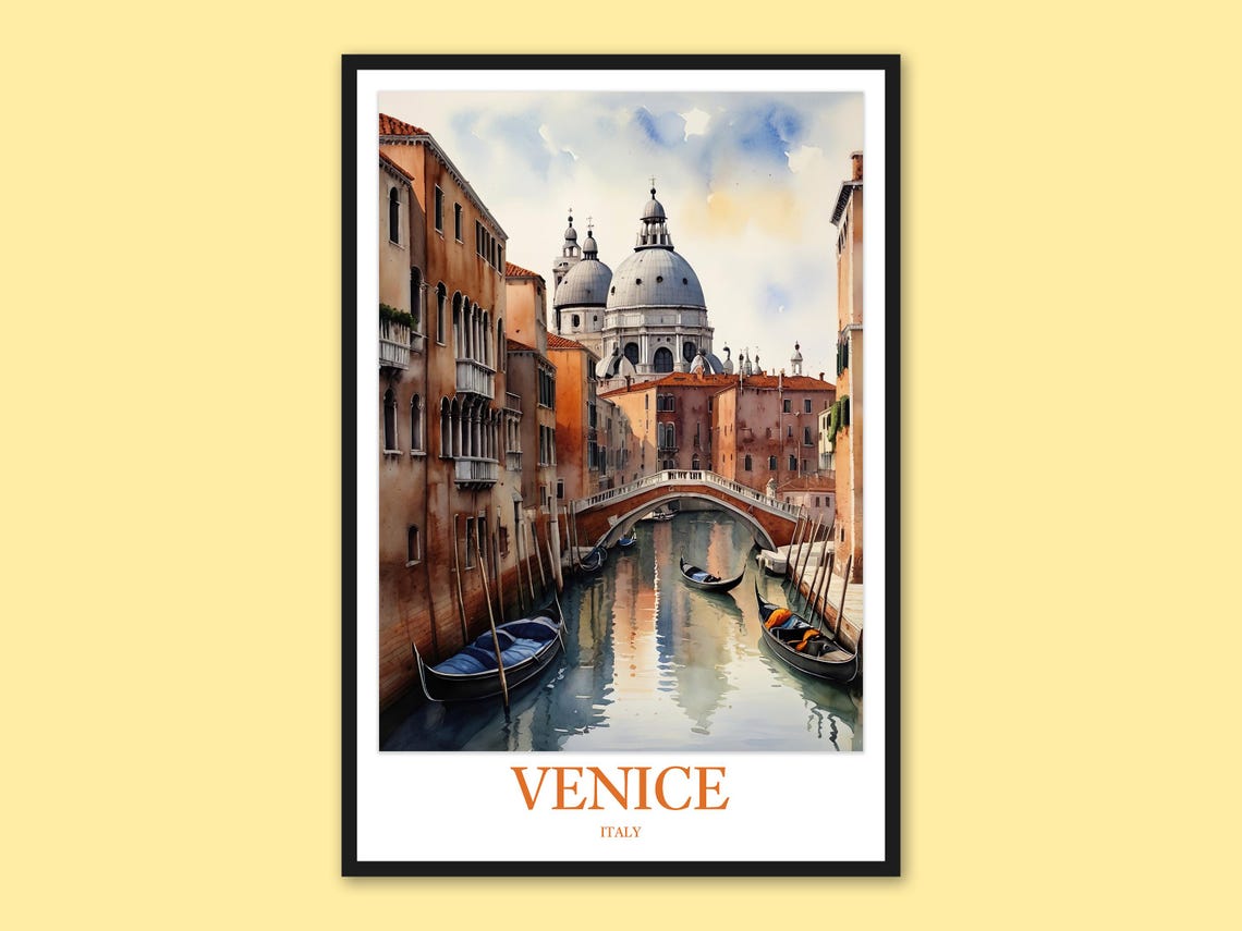 Venice Grand Canal Basilica Domes Gondolas Watercolor Poster